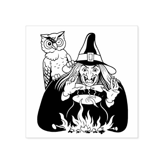 Vintage-Halloween-Hexe mit Eule Gummistempel (Prägung)