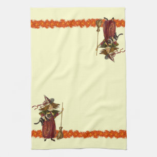 Vintage-Halloween-Hexe mit Katze Handtücher