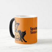 Vintage Halloween-Hexe mit Kürbis Verwandlungstasse (Vorderseite Links)