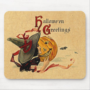 Vintage-Halloween-Hexe mit roten Bändern Mousepad
