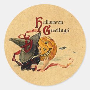 Vintage-Halloween-Hexe mit roten Bändern Runder Aufkleber