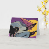 Vintage Halloween-Hexe mit schwarzer Katze Karte (Gelbe Blume)