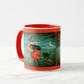 Vintage Halloween-Hexe mit Schwarzer Katze Tasse (Vorderseite Links)