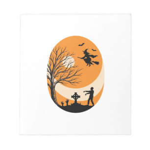 Vintage-Halloween-Hexe-Mond-Friedhof-Vektor-Desi Notizblock