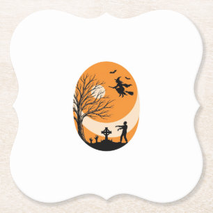 Vintage-Halloween-Hexe-Mond-Friedhof-Vektor-Desi Untersetzer
