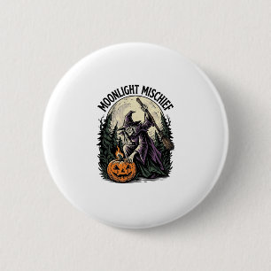 Vintage-Halloween-Hexe-Mondlicht-Schabernack-Grafi Button