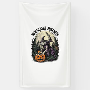 Vintage-Halloween-Hexe-Mondlicht-Streich-Grafik Banner