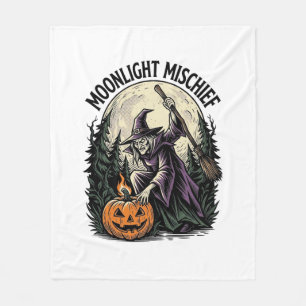 Vintage-Halloween-Hexe-Mondlicht-Streich-Grafik Fleecedecke