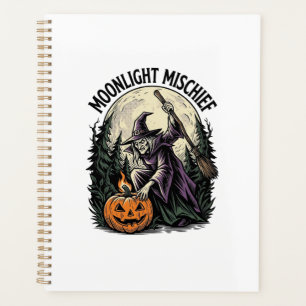 Vintage-Halloween-Hexe-Mondlicht-Streich-Grafik Planer