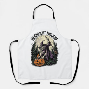 Vintage-Halloween-Hexe-Mondlicht-Streich-Grafik Schürze