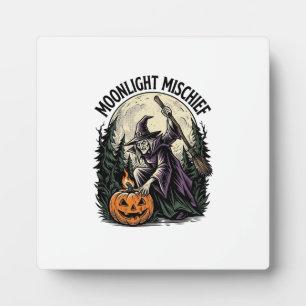 Vintage-Halloween-Hexe-Mondlicht-Unfug-Grafik Fotoplatte