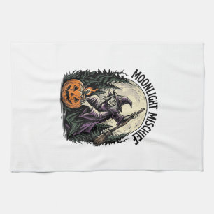 Vintage Halloween Hexe Mondlicht Unfug Grafik Geschirrtuch