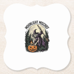 Vintage-Halloween-Hexe-Mondlicht-Unfug-Grafik Untersetzer