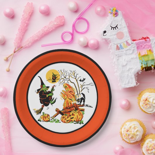 Vintage Halloween-Hexe Pappteller (Party)