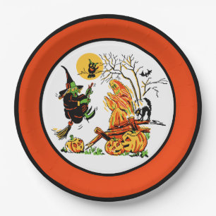 Vintage Halloween-Hexe Pappteller