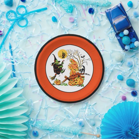 Vintage Halloween-Hexe Pappteller (Party)