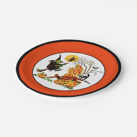 Vintage Halloween-Hexe Pappteller (Schrägansicht)