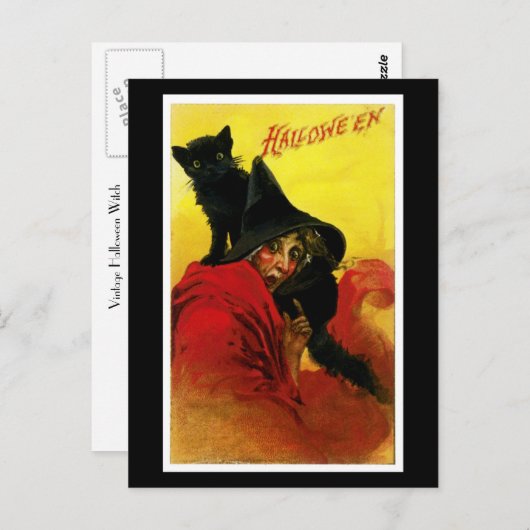 Vintage Halloween-Hexe Postkarte (Vorne/Hinten)