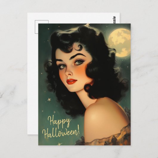 Vintage Halloween-Hexe Postkarte (Vorne/Hinten)