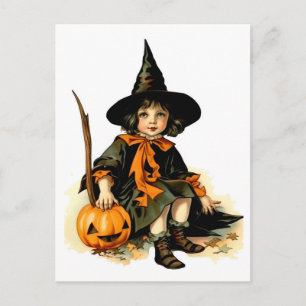 Vintage Halloween-Hexe Postkarte