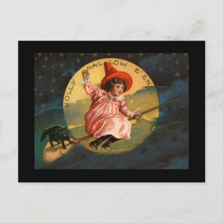 Vintage Halloween-Hexe Postkarte