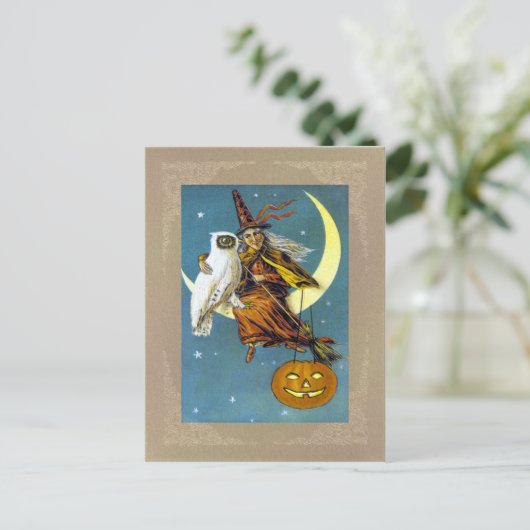 Vintage Halloween-Hexe Postkarte (Stehend Vorderseite)