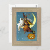Vintage Halloween-Hexe Postkarte (Vorne/Hinten)