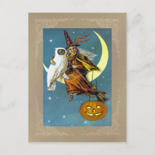 Vintage Halloween-Hexe Postkarte
