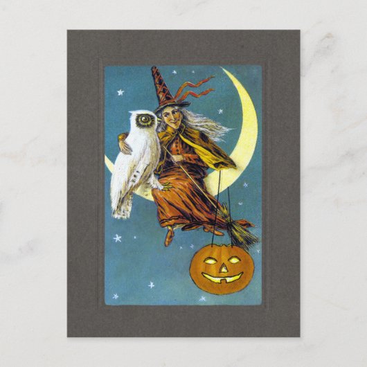 Vintage Halloween-Hexe Postkarte (Vorderseite)