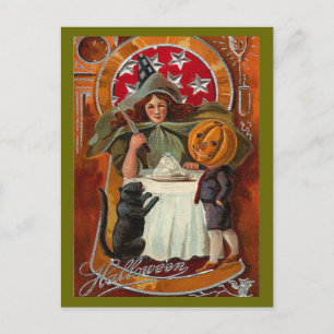 Vintage Halloween-Hexe Postkarte