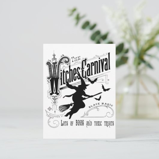 Vintage Halloween-Hexe Postkarte (Stehend Vorderseite)