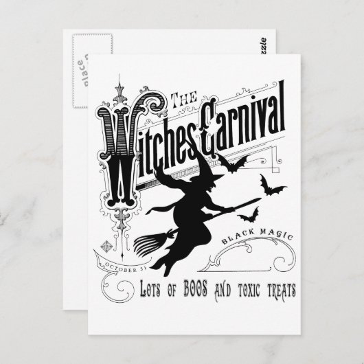 Vintage Halloween-Hexe Postkarte (Vorne/Hinten)