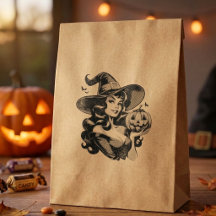 Vintage-Halloween-Hexe Retro-Kürbis