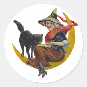 Vintage Halloween-Hexe Runder Aufkleber