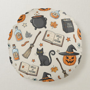 Vintage-Halloween-Hexe Rundes Kissen