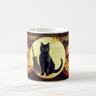 Vintage Halloween-Hexe schwarze Katze und Kürbisse Verwandlungstasse