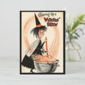 Vintage Halloween Hexe und Brew Feiertagskarte (Stehend Vorderseite)