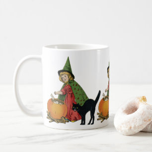 Vintage Halloween Hexe und Katze, Ellen Clapsaddle Kaffeetasse