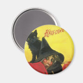 Vintage Halloween Hexe und Katze Magnet (Vorderseite/Rückseite)