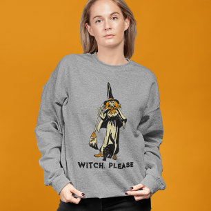Vintage-Halloween-Hexe und Katze mit individuellem Sweatshirt