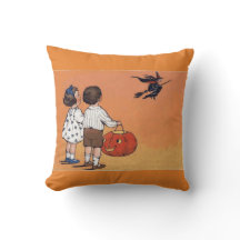 Vintage Halloween-Hexe und Kinderthrow-Kissen