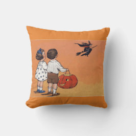 Vintage Halloween-Hexe und Kinderthrow-Kissen Kissen