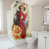 Vintage Halloween-Hexe und Schwarze Katze Duschvorhang (Beispiel)