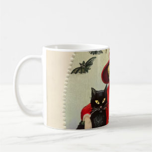 Vintage Halloween-Hexe und Schwarze Katze Kaffeetasse