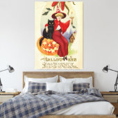 Vintage Halloween-Hexe und Schwarze Katze Leinwanddruck (Insitu (Schlafzimmer))