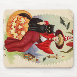 Vintage Halloween-Hexe und Schwarze Katze Mousepad
