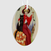 Vintage Halloween-Hexe und Schwarze Katze Ornament (Vorderseite)