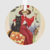Vintage Halloween-Hexe und Schwarze Katze Ornament (Rückseite)