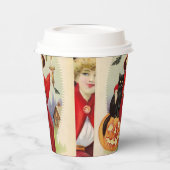 Vintage Halloween-Hexe und Schwarze Katze Pappbecher (Links)