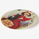 Vintage Halloween-Hexe und Schwarze Katze Pappteller (Schrägansicht)